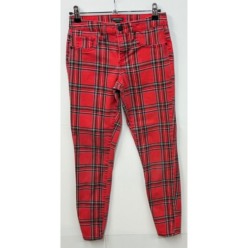Wild Fable Red Plaid Tartan Skinny Jeans High Rise Punk Grunge Womens 00